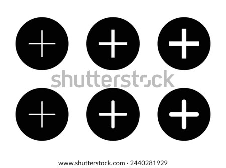 Add button icon vector. Plus symbol on black circle