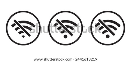No wifi sign icon vector circle line. Disconnected wireless network sign symbol
