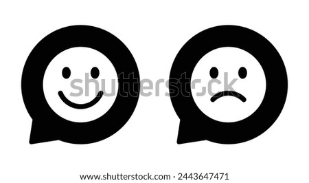 Happy and sad face emoji icon on speech bubble