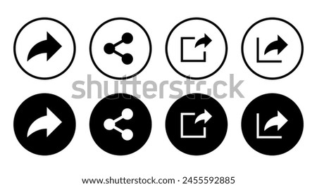 Share link icon on black circle. Social media elements