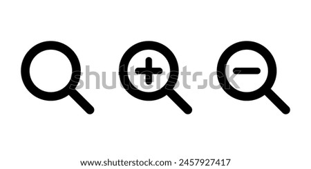 Search and zoom icon in generic style. Magnifying glass with plus and minus