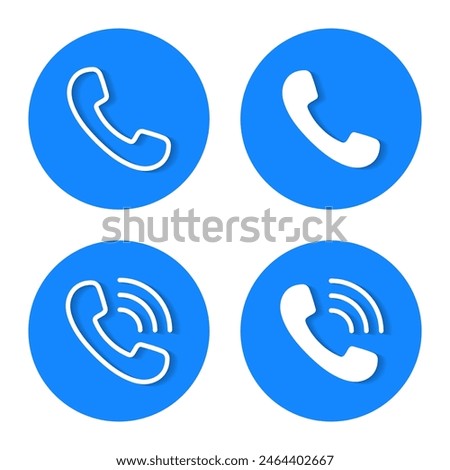 Handset phone icon with shadow. Telephone communication concept