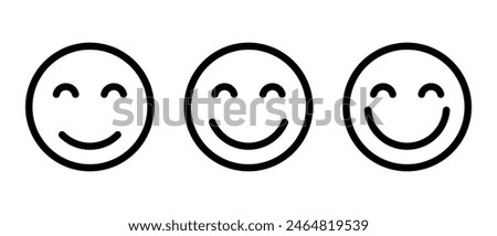 Smile, happy emoji icon set in line style. Editable stroke