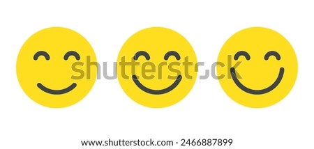 Smile face emoji icon set in flat style. Happy facial emoticon concept