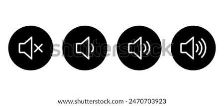 Speaker volume icon set on black circle. Level sound button