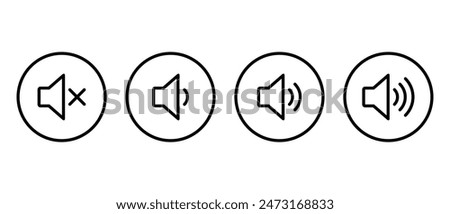 Speaker volume icon set on circle line. Level sound button