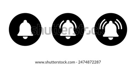 Notification ringing bell icon set on black circle