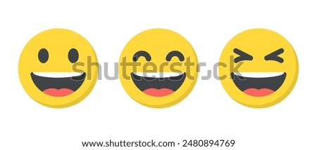 Laughing face emoji icon in flat design. Laugh, LOL facial emoticon concept