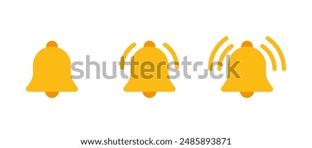 Ringing bell icon set in flat style. Notification alert sign symbol