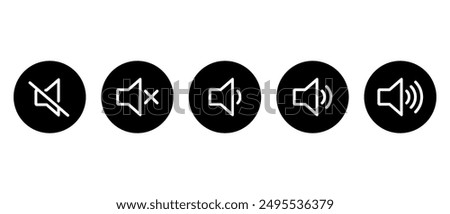 Speaker volume level icon set on black circle