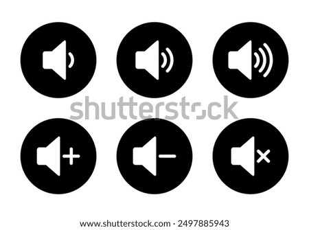 Speaker volume icon set collection on black circle. Sound level sign symbol