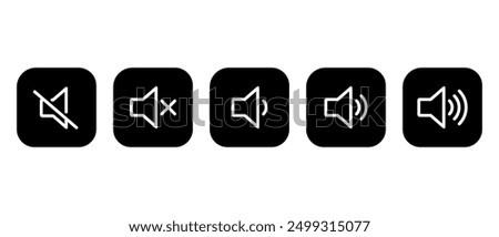 Speaker volume, sound level icon set on black square