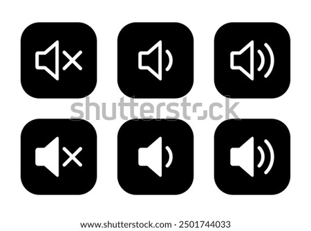 Mute and volume speaker icon set black square