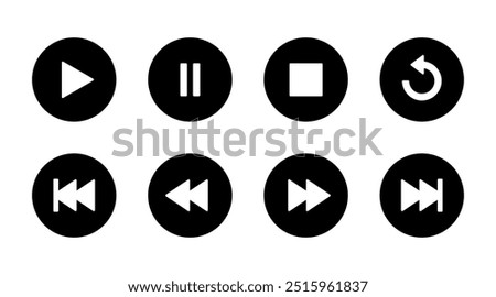 Play, pause, stop, repeat, previous and next button icon. Media player control concept