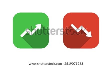 Uptrend and downtrend arrow icon with long shadow. Up and down arrows on square