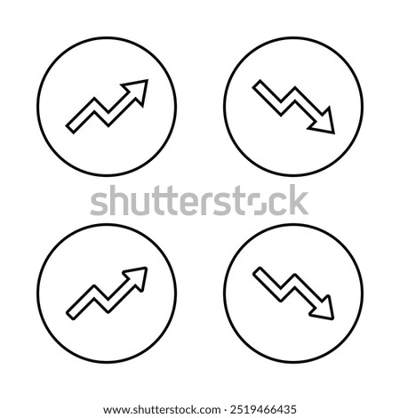 Uptrend and downtrend arrow line icon on circle outline