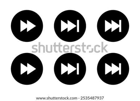 Forward icon set on black circle. Next track sign symbol of media player elements