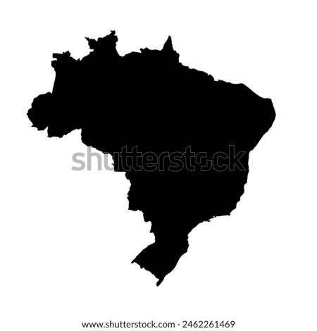 Hand drawn black map of Brazil. Silhouette, Latin America geography. Vector isolated on white background 