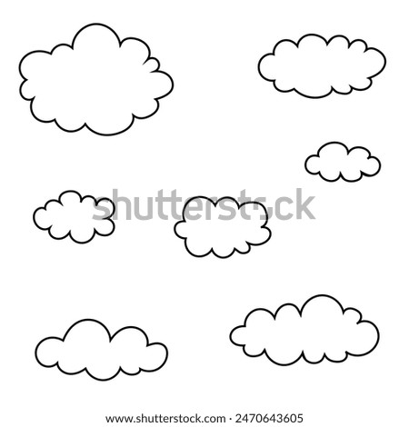 Clouds line art set. Silhouette, good night, sleep. Design element, vector isolated on white background.