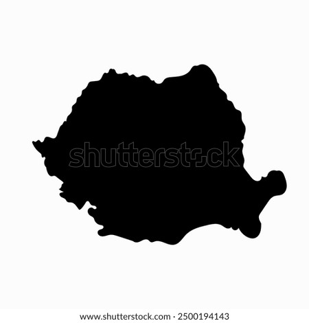 Hand drawn black map of Romania. Silhouette, Europe geography. Vector isolated on white background