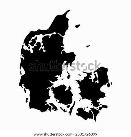 Hand drawn black map of Denmark. Silhouette, Europe geography. Vector isolated on white background