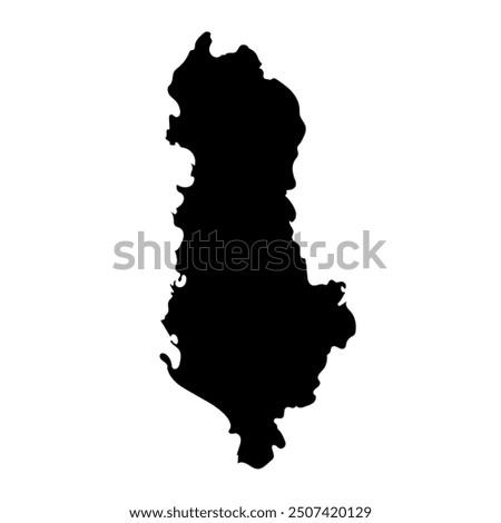 Hand drawn black map of Albania. Silhouette, Europe geography. Vector isolated on white background