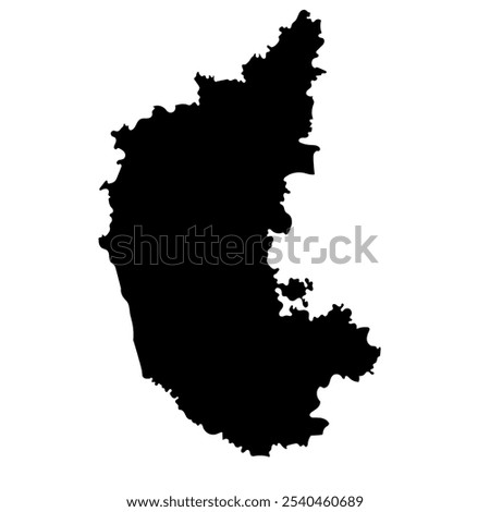 Hand drawn black map of Karnataka, Indian state. Silhouette, geography. Vector isolated on white background