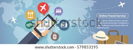 Mobile online travel service vector banner