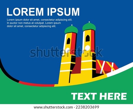 Munich Cathedral Frauenkirche design pop art icon Munchen city modern vector symbol logo icon template poster banner Bayern München isolated blue background