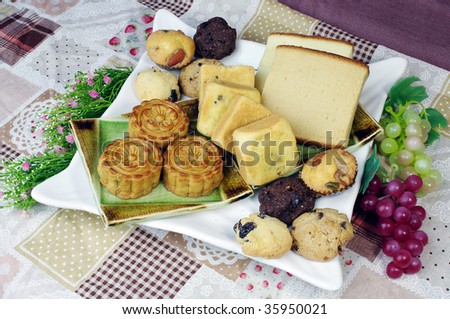 A desserts set including biscuits and chinese-styled cakes