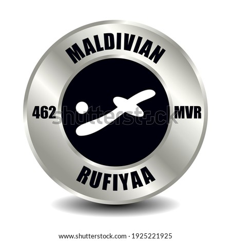 Maldives money icon isolated on round silver coin. Vector sign of currency symbol with international ISO code and abbreviation