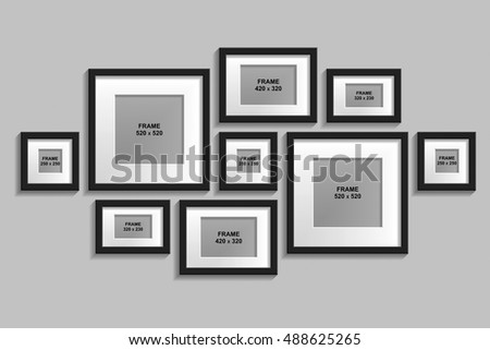 Vector collection of isolated black frames with white passepartout