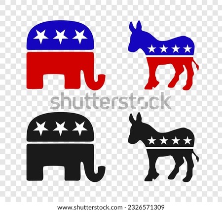 Republican and Democratic party logo icons isolated on transparent background. High resolution signs. Vector EPS 10
