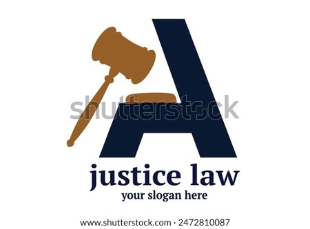 Law Firm Logo, Judge's Gavel Beside Letter A , a logo design featuring a judge's gavel placed beside the letter A. The gavel, a powerful symbol of authority and justice.