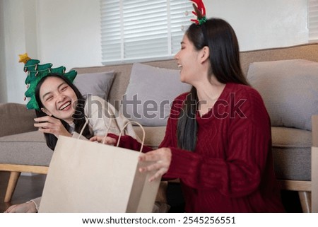 Similar – Image, Stock Photo Lesbian couple laughing together