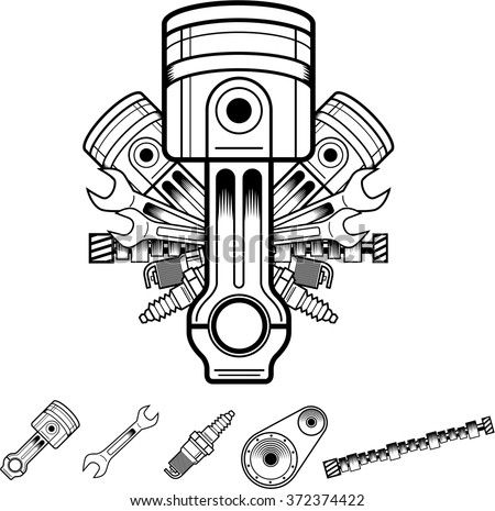 Engine Parts In Retro Style Stock Vector Illustration 372374422 ...