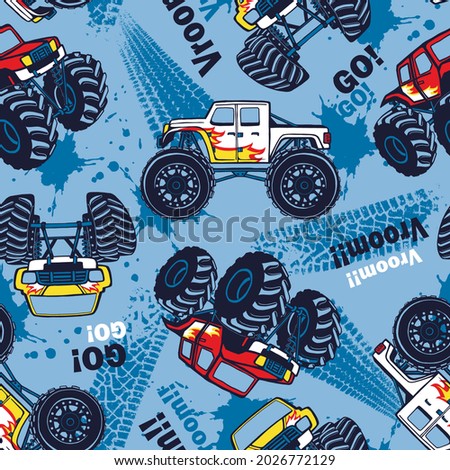 Monster truck cars seamless pattern