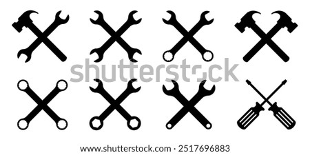 crossed wrench vector. workshop, mechanic, automotive, icon, symbol