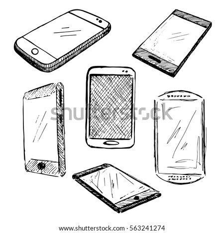 Sketch different phones, smartphones. Hand made vector illustration.