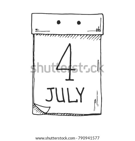 Sketch of a tear-off calendar. The date is 4 July. Vector