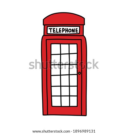 English telephone booth doodle icon, vector illustration