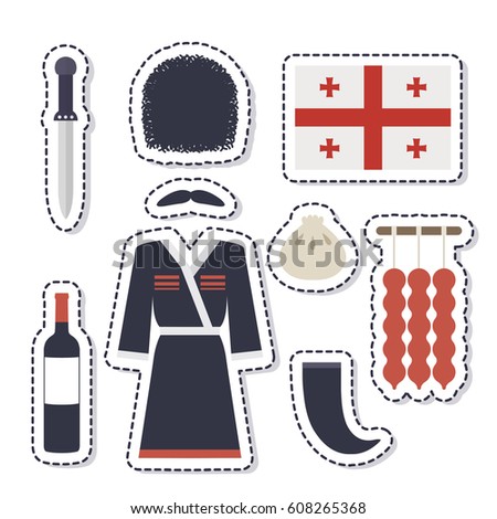 Georgian icons, stickers. isolated on white background. vector illustration