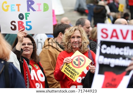 COLUMBUS, OH - FEB 17: Demonstrators protesting at OH Capital for and against Senate Bill 5 which will stop Collective bargaining for Teachers, Nurses and Fire Fighters. Feb 17, 2011 in Columbus, OH.
