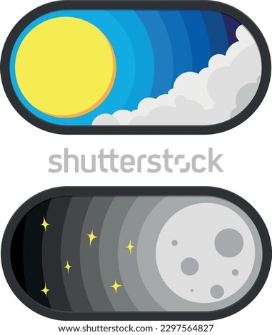 Day and night switch. The web interface icon. Day - sun and clouds, night - moon and stars. Button for changing the mode.