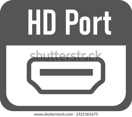 A logo or icon. Square in shape. Gray and white colors, with a white inscription: HD Port, and a silhouette of a port at the bottom. Vector illustration.