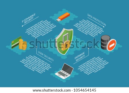 User guard low poly Isometric Internet security information infographics set