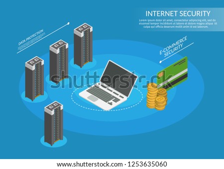 User guard low poly Isometric Internet security information infographics set banners