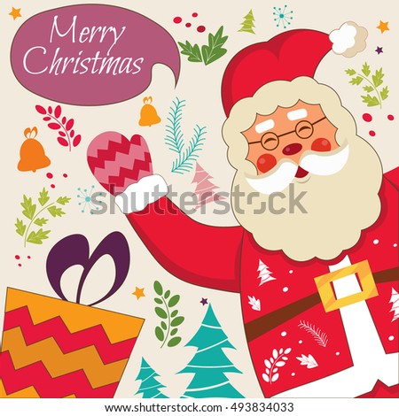 Happy New Year And Merry Christmas Vector Card With Funny Santa Claus