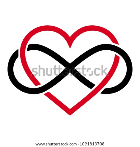 Vector infinity icon, eternal life idea. Illustration of an eternity symbol placed on red heart, love forever concept.