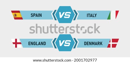 Football versus illustration. Spain vs Italy. Denmark vs. England. Vector in flat design